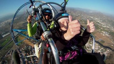 90 year old paraglides for animal charity