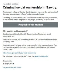 Village residents’ cat ‘eradication’ petition rejected by parliament